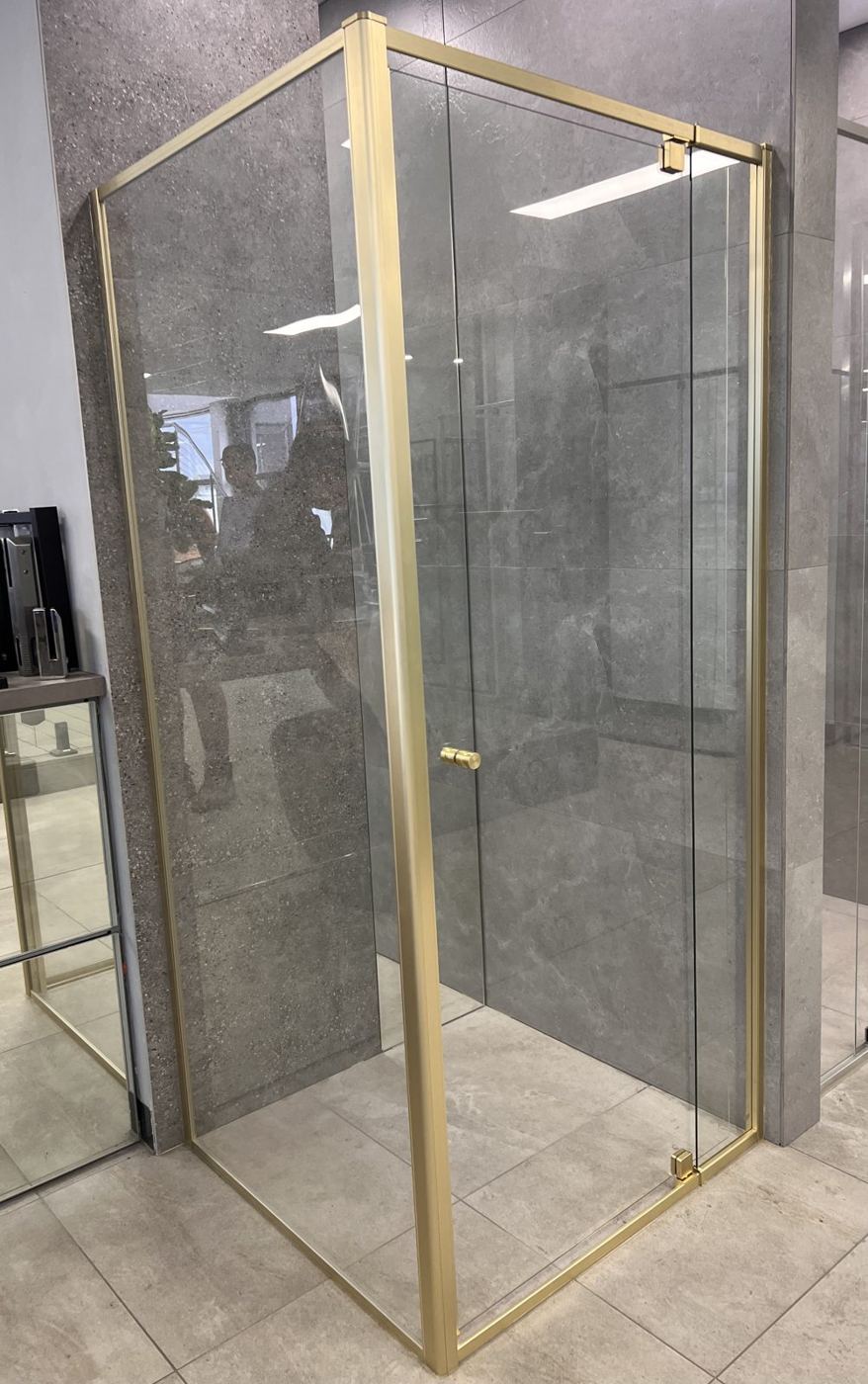 Brushed gold semi-frameless shower screen, 1950 mm high